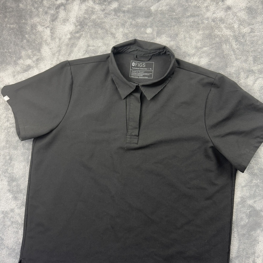 Figs Nala Polo Shirt Womens XL Black Technical Collection Short Sleeve Stretch